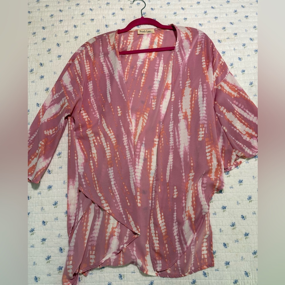 Women’s Peach Love Pink and Orange Tie-Dye Kimono Cardigan Small/Medium
